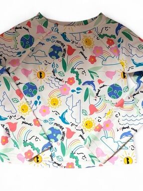 Old Navy Kids White Nature Earth Doodle Long Sleeve Rash Guard Swim Top 5T